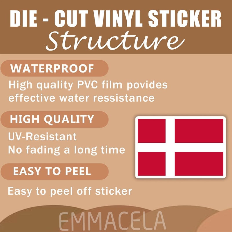 EMMACELA (3PCS) Denmark Flag stickers, Countries Flag Stickers - Waterproof Vinyl Decals For Laptops, Tumblers, Water Bottles, Books, Scrapbooks, Size 3 x 2 Inch - Image 3